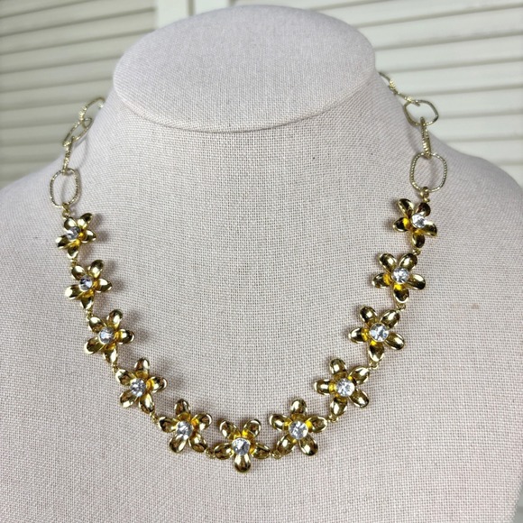 Ann Taylor Jewelry - Beautiful Ann Taylor Gold Tone Floral Statement Necklace Rhinestone 90s Vintage